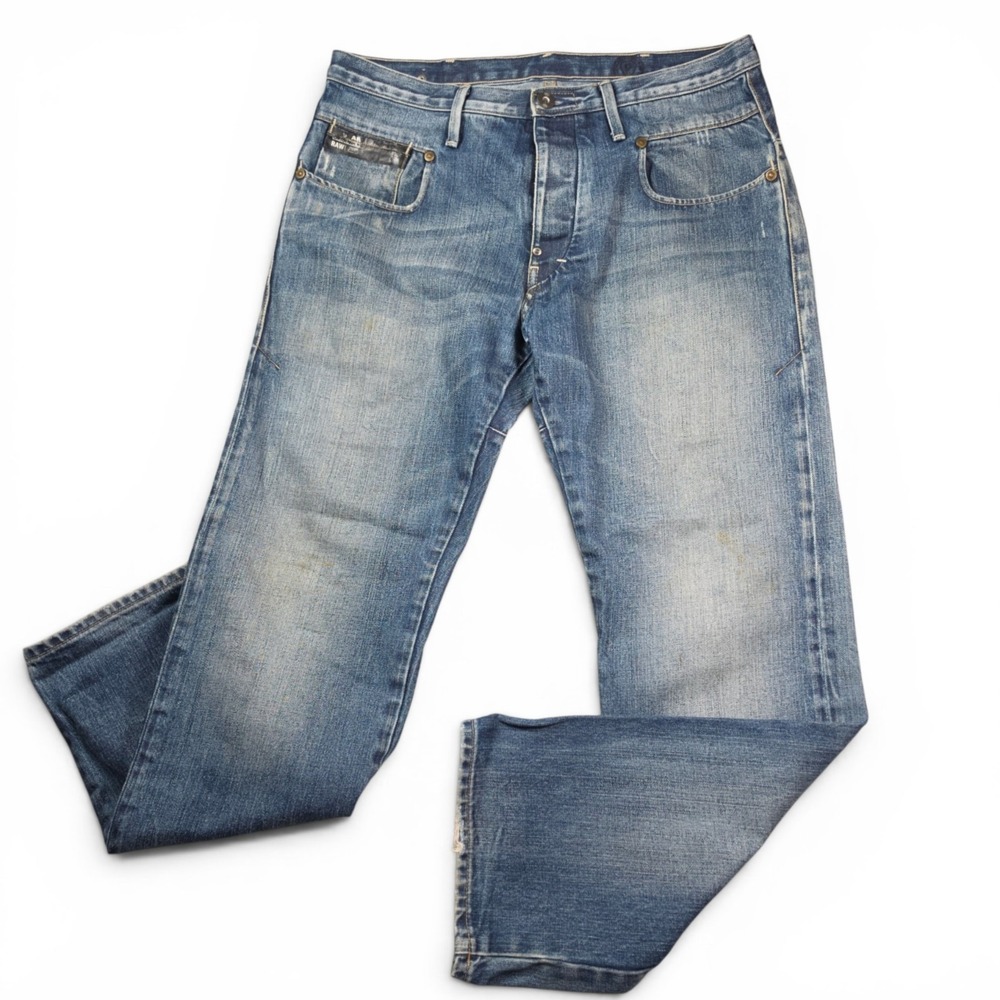 G-Star Raw Blade Loose Mens Jeans Size 33x30 Distressed Denim Blue Straight Fit